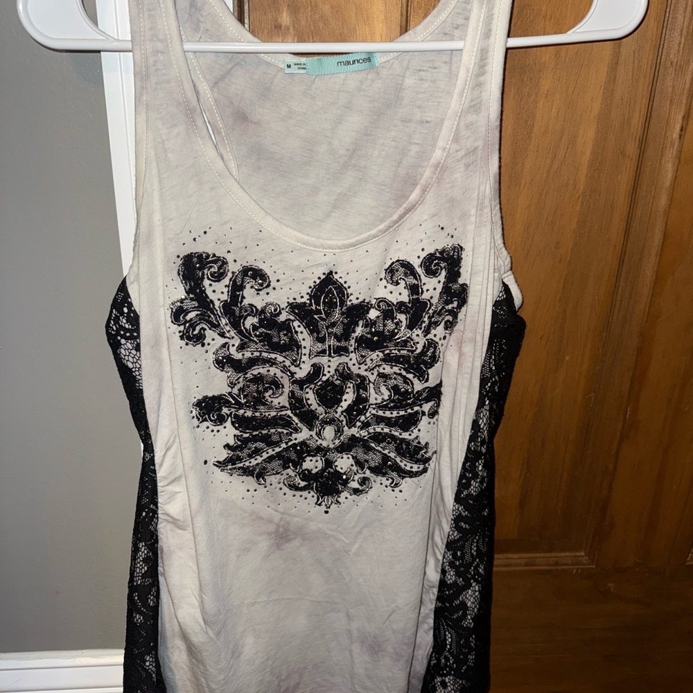 Maurices Black and White Lace Tank Top